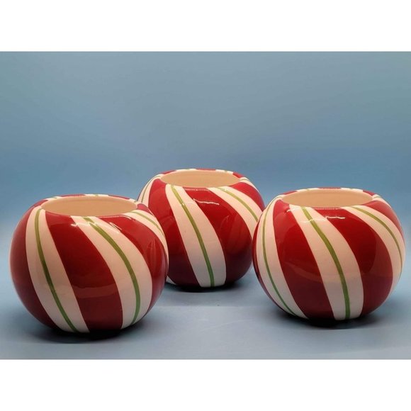 Three Fitz and Floyd Peppermint Santa planters - Picture 1 of 5
